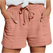 Viikei Biker Shorts for Women Women Summer Drawstring Elastic Waist Casual Solid Shorts Short Pants